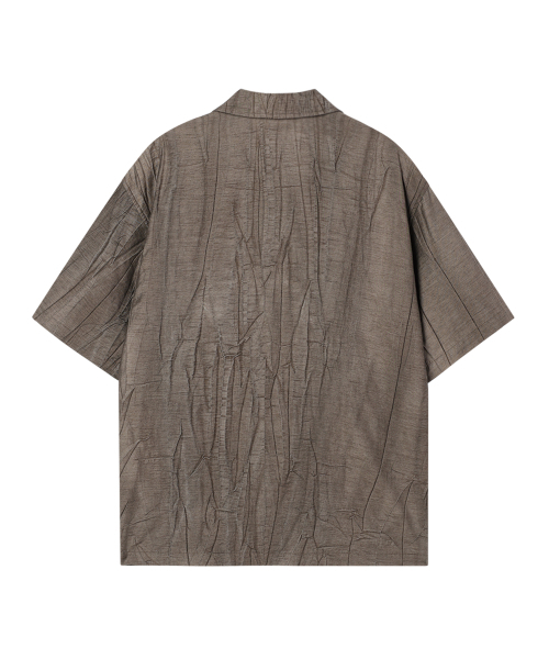 WESLEYHYUSTON(ウェズリーユーストン)の「Crinkle linen open collar half shirt dark brown(シャツ/ブラウス・メンズ・その他・MEDIUM/LARGE)」の2枚目の写真