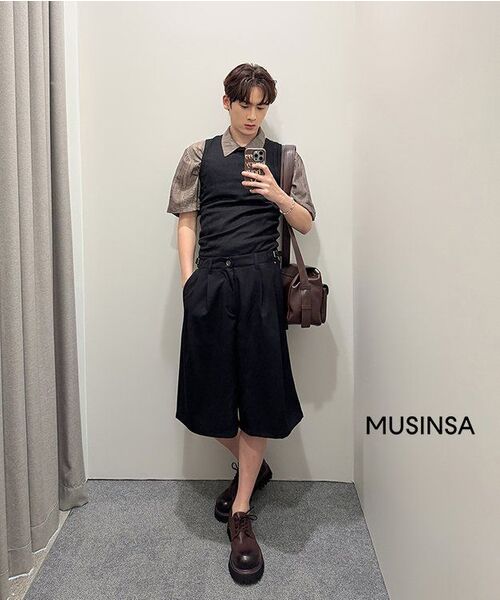 WESLEYHYUSTON(ウェズリーユーストン)の「Crinkle linen open collar half shirt dark brown(シャツ/ブラウス・メンズ・その他・MEDIUM/LARGE)」の4枚目の写真