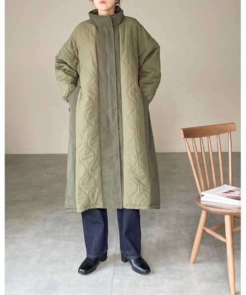 She's Closet(シーズクローゼット)の「中綿ロング丈Aラインスタンドカラー切替キルティングコート(ダウンジャケット/コート・レディース・アイボリー/カーキ/ブラック・FREE)」の22枚目の写真