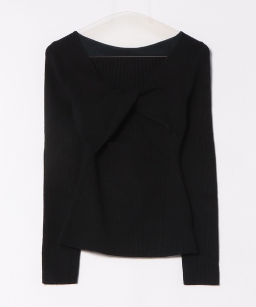 LAULEN(ローレン)の「back twist rib knit tops /バックツイストリブニットトップス(ニット/セーター・レディース・ピンク/ブラック・FREE)」の2枚目の写真