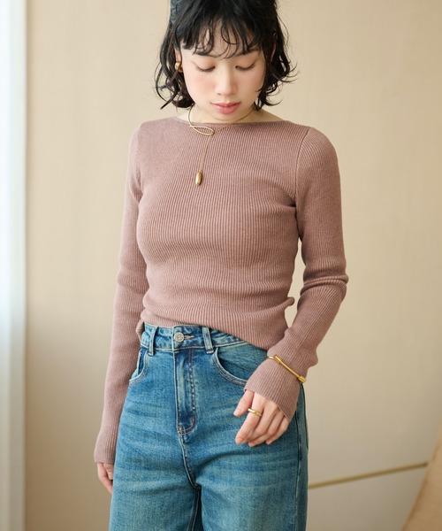LAULEN(ローレン)の「back twist rib knit tops /バックツイストリブニットトップス(ニット/セーター・レディース・ピンク/ブラック・FREE)」の4枚目の写真