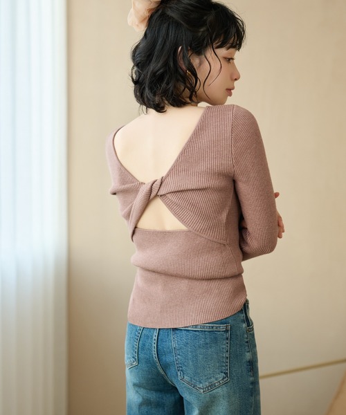 LAULEN(ローレン)の「back twist rib knit tops /バックツイストリブニットトップス(ニット/セーター・レディース・ピンク/ブラック・FREE)」の8枚目の写真