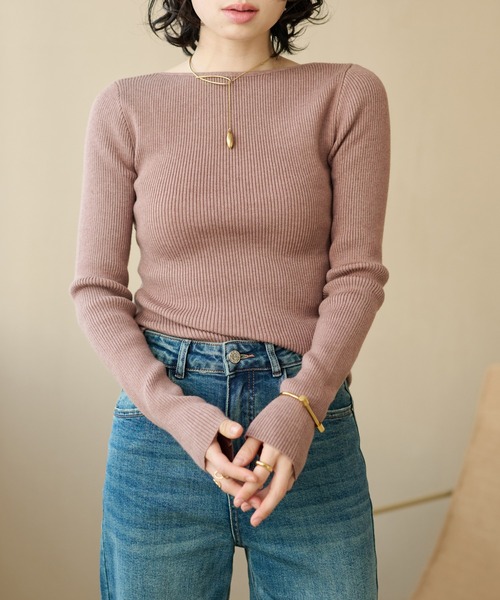 LAULEN(ローレン)の「back twist rib knit tops /バックツイストリブニットトップス(ニット/セーター・レディース・ピンク/ブラック・FREE)」の9枚目の写真