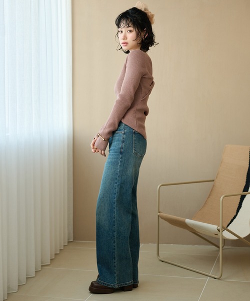 LAULEN(ローレン)の「back twist rib knit tops /バックツイストリブニットトップス(ニット/セーター・レディース・ピンク/ブラック・FREE)」の12枚目の写真