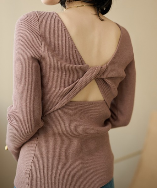 LAULEN(ローレン)の「back twist rib knit tops /バックツイストリブニットトップス(ニット/セーター・レディース・ピンク/ブラック・FREE)」の17枚目の写真