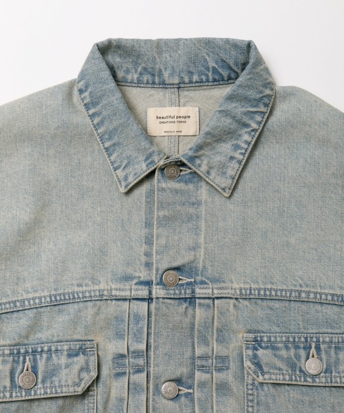 beautiful people（ビューティフルピープル）の「selvedge denim o/d  no shoulder blouson（デニムジャケット・レディース・サックスブルー/ベージュ・38/36）」の3枚目の写真