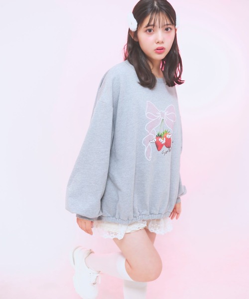 repipi armario(レピピ アルマリオ)の「【ニコラコラボ】レースルーズチュニックスウェット(Tシャツ/カットソー・キッズ・アイボリー/ブラック/グレー・LARGE/MEDIUM/SMALL)」の3枚目の写真