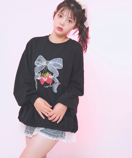 repipi armario(レピピ アルマリオ)の「【ニコラコラボ】レースルーズチュニックスウェット(Tシャツ/カットソー・キッズ・アイボリー/ブラック/グレー・LARGE/MEDIUM/SMALL)」の1枚目の写真