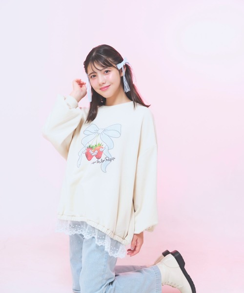 repipi armario(レピピ アルマリオ)の「【ニコラコラボ】レースルーズチュニックスウェット(Tシャツ/カットソー・キッズ・アイボリー/ブラック/グレー・LARGE/MEDIUM/SMALL)」の5枚目の写真