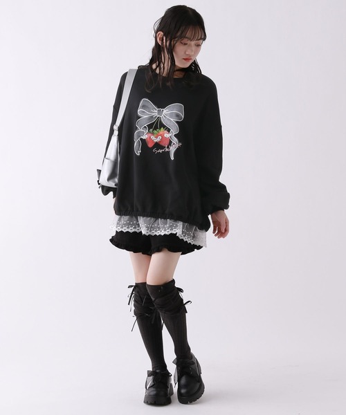 repipi armario(レピピ アルマリオ)の「【ニコラコラボ】レースルーズチュニックスウェット(Tシャツ/カットソー・キッズ・アイボリー/ブラック/グレー・LARGE/MEDIUM/SMALL)」の7枚目の写真