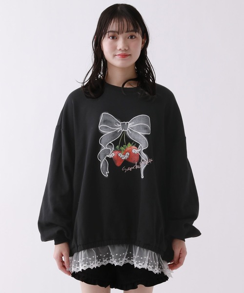 repipi armario(レピピ アルマリオ)の「【ニコラコラボ】レースルーズチュニックスウェット(Tシャツ/カットソー・キッズ・アイボリー/ブラック/グレー・LARGE/MEDIUM/SMALL)」の10枚目の写真
