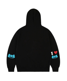 [UNISEX]エルボウ I LOVE フードパーカー_ブラック