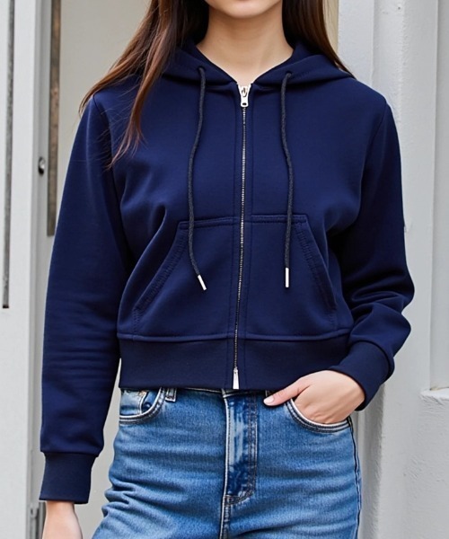 cammie（キャミー）の「ベーシックショートパーカー（パーカー・レディース・グレー/ネイビー・M/L）」の2枚目の写真