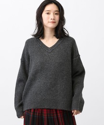 畦編みニット ニット Vネック プルオーバー」に該当するファッション