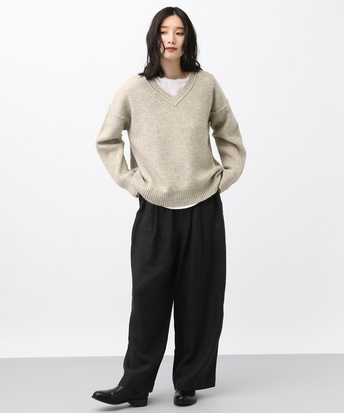studio CLIP(スタディオクリップ)の「《natural by clip/マシンウォッシャブル》7ゲージウール混畦Vネックプルオーバー(ニット/セーター・レディース・チャコール/イエロー/アイボリー/ブラウン・FREE)」の14枚目の写真
