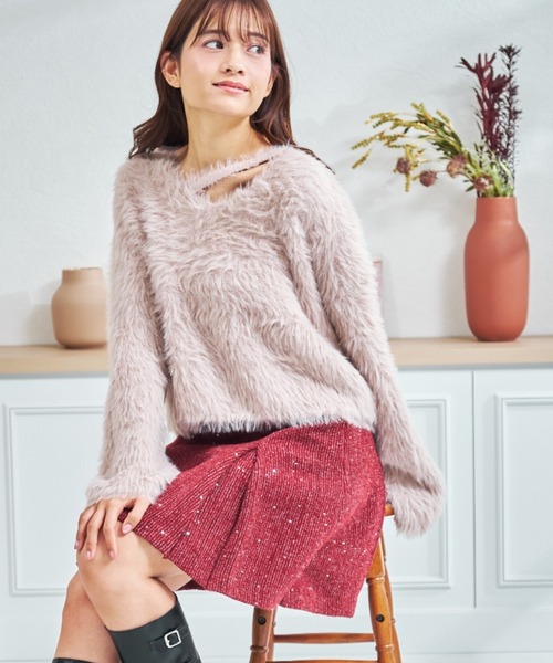 MISCH MASCH（ミッシュマッシュ）の「一部店舗限定 カットアウトデザインシャギーニット（ニット/セーター・レディース・アイボリー/ピンク/ホワイト・ﾌﾘ-）」の3枚目の写真