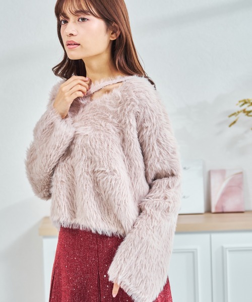 MISCH MASCH（ミッシュマッシュ）の「一部店舗限定 カットアウトデザインシャギーニット（ニット/セーター・レディース・アイボリー/ピンク/ホワイト・ﾌﾘ-）」の13枚目の写真