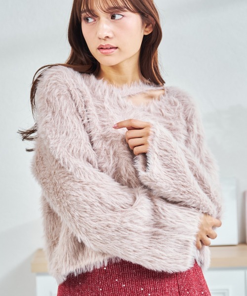 MISCH MASCH（ミッシュマッシュ）の「一部店舗限定 カットアウトデザインシャギーニット（ニット/セーター・レディース・アイボリー/ピンク/ホワイト・ﾌﾘ-）」の14枚目の写真