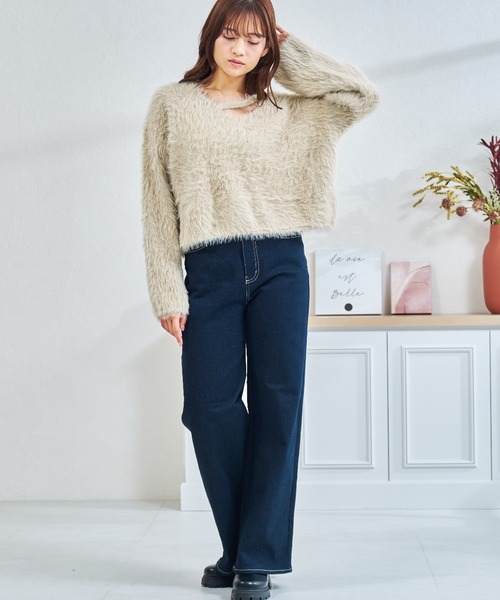 MISCH MASCH（ミッシュマッシュ）の「一部店舗限定 カットアウトデザインシャギーニット（ニット/セーター・レディース・アイボリー/ピンク/ホワイト・ﾌﾘ-）」の11枚目の写真