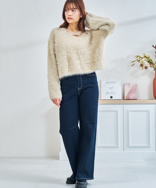 MISCH MASCH（ミッシュマッシュ）の「一部店舗限定 カットアウトデザインシャギーニット（ニット/セーター・レディース・アイボリー/ピンク/ホワイト・ﾌﾘ-）」の12枚目の写真