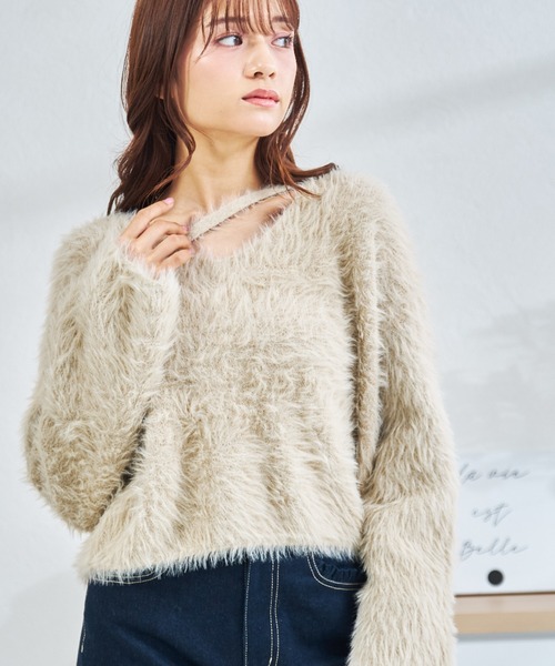 MISCH MASCH（ミッシュマッシュ）の「一部店舗限定 カットアウトデザインシャギーニット（ニット/セーター・レディース・アイボリー/ピンク/ホワイト・ﾌﾘ-）」の10枚目の写真