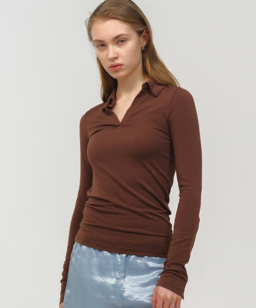 MOONSUN(ムーンサン)の「スリムジャージーカラートップス / ブラウン(Tシャツ/カットソー・レディース・その他・SMALL/MEDIUM)」の1枚目の写真