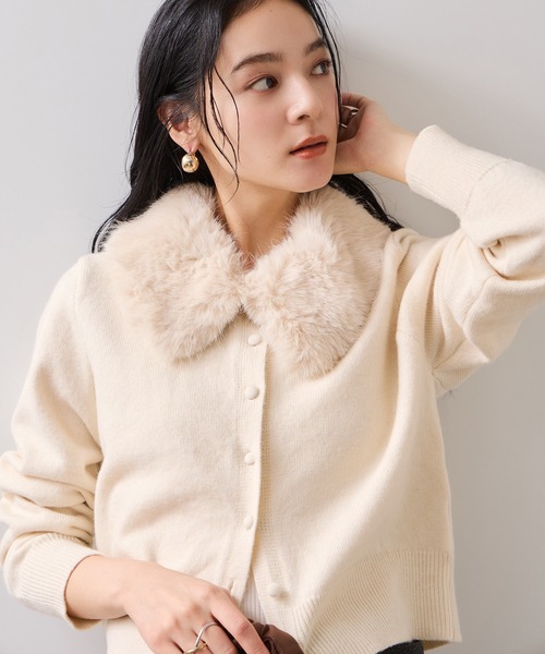 VIS（ビス）の「衿ファー取り外しカーディガン（カーディガン/ボレロ