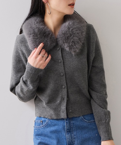 VIS(ビス)の「衿ファー取り外しカーディガン(カーディガン/ボレロ・レディース・グレー/ダークブラウン/キナリ・FREE)」の16枚目の写真