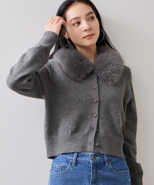 VIS(ビス)の「衿ファー取り外しカーディガン(カーディガン/ボレロ・レディース・グレー/ダークブラウン/キナリ・FREE)」の14枚目の写真