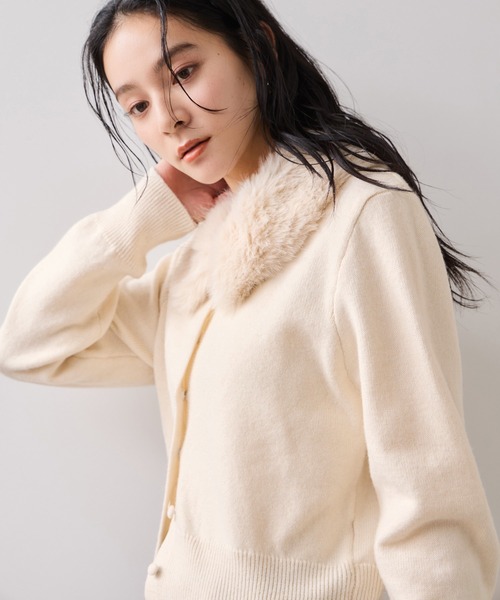VIS(ビス)の「衿ファー取り外しカーディガン(カーディガン/ボレロ・レディース・グレー/ダークブラウン/キナリ・FREE)」の9枚目の写真