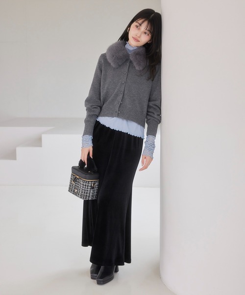 VIS(ビス)の「衿ファー取り外しカーディガン(カーディガン/ボレロ・レディース・グレー/ダークブラウン/キナリ・FREE)」の4枚目の写真