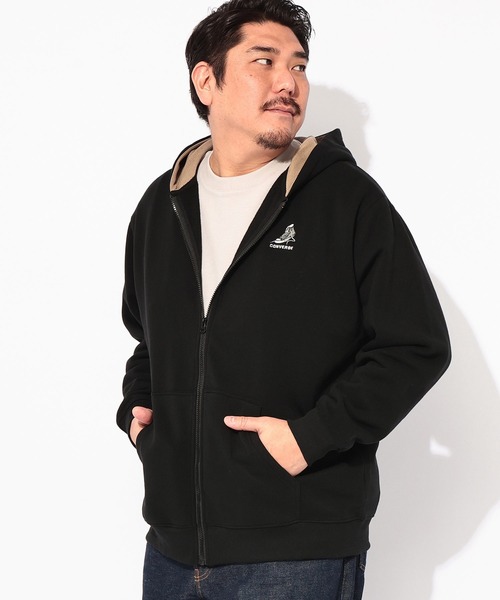 CONVERSE(コンバース)の「CONVERSE (コンバース) 裏起毛 フルジップ スウェット パーカー(パーカー・メンズ・グリーン/ブラック・3L/4L/5L)」の1枚目の写真