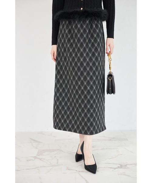 tocco closet（トッコ　クローゼット）の「【ZOZO限定】起毛チェック柄ベーシックタイトスカート（スカート・レディース・ブラック/ブラウン・M）」の7枚目の写真