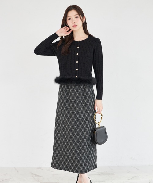 tocco closet（トッコ　クローゼット）の「【ZOZO限定】起毛チェック柄ベーシックタイトスカート（スカート・レディース・ブラック/ブラウン・M）」の6枚目の写真