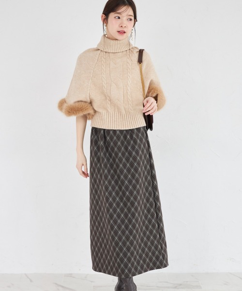 tocco closet（トッコ　クローゼット）の「【ZOZO限定】起毛チェック柄ベーシックタイトスカート（スカート・レディース・ブラック/ブラウン・M）」の14枚目の写真