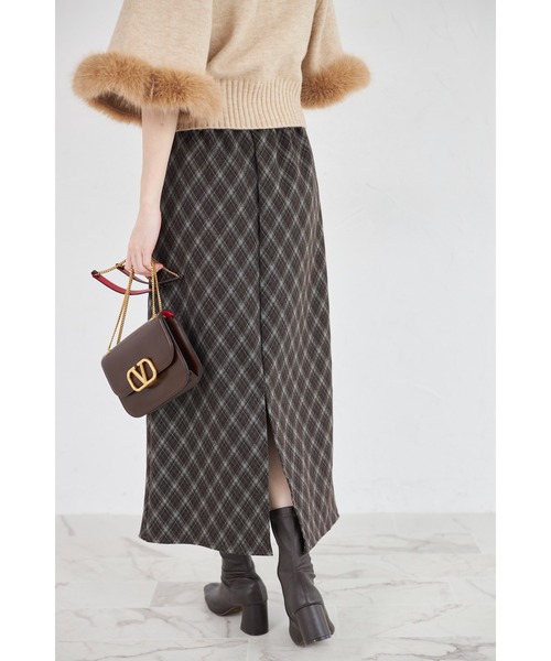 tocco closet（トッコ　クローゼット）の「【ZOZO限定】起毛チェック柄ベーシックタイトスカート（スカート・レディース・ブラック/ブラウン・M）」の16枚目の写真