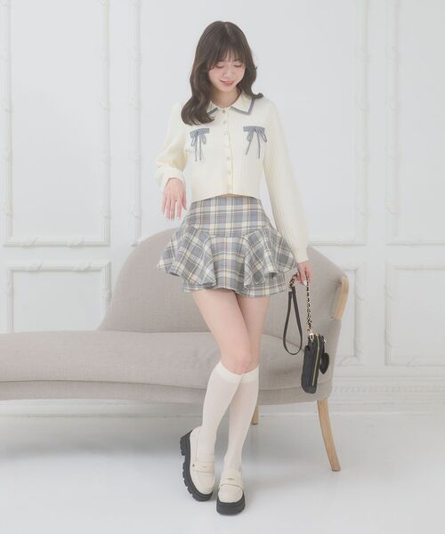 MAJESTIC LEGON(マジェスティックレゴン)の「バイカラーリボンケーブルニットカーデ(カーディガン/ボレロ・レディース・アイボリー/グレー/ネイビー/ピンク・MEDIUM)」の5枚目の写真
