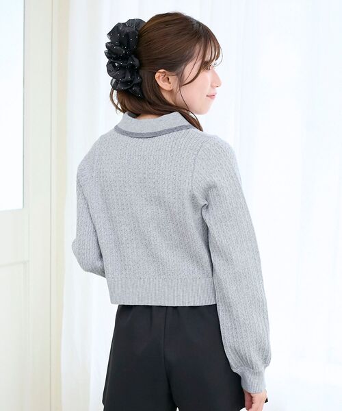 MAJESTIC LEGON(マジェスティックレゴン)の「バイカラーリボンケーブルニットカーデ(カーディガン/ボレロ・レディース・アイボリー/グレー/ネイビー/ピンク・MEDIUM)」の12枚目の写真