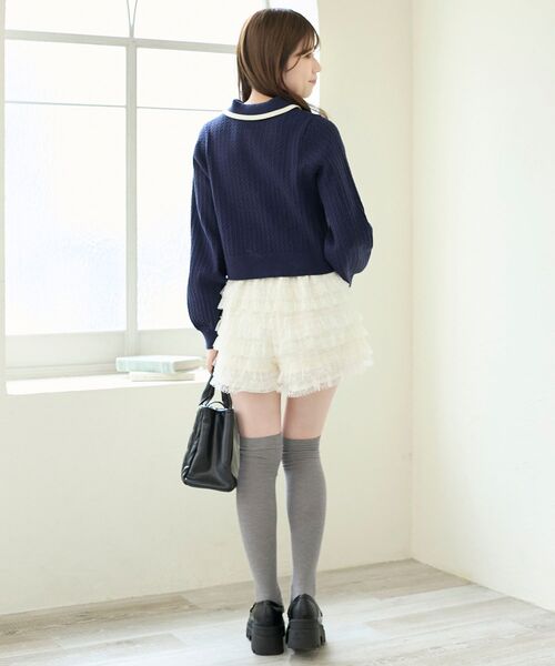 MAJESTIC LEGON(マジェスティックレゴン)の「バイカラーリボンケーブルニットカーデ(カーディガン/ボレロ・レディース・アイボリー/グレー/ネイビー/ピンク・MEDIUM)」の5枚目の写真