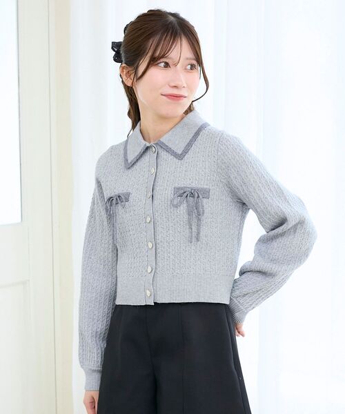 MAJESTIC LEGON（マジェスティックレゴン）の「バイカラーリボンケーブルニットカーデ（カーディガン/ボレロ・レディース・アイボリー/グレー/ネイビー/ピンク・MEDIUM）」の18枚目の写真