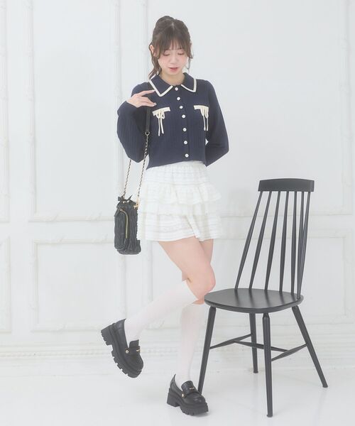 MAJESTIC LEGON（マジェスティックレゴン）の「バイカラーリボンケーブルニットカーデ（カーディガン/ボレロ・レディース・アイボリー/グレー/ネイビー/ピンク・MEDIUM）」の21枚目の写真