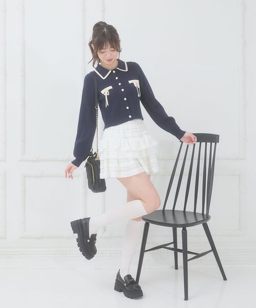 MAJESTIC LEGON（マジェスティックレゴン）の「バイカラーリボンケーブルニットカーデ（カーディガン/ボレロ・レディース・アイボリー/グレー/ネイビー/ピンク・MEDIUM）」の22枚目の写真