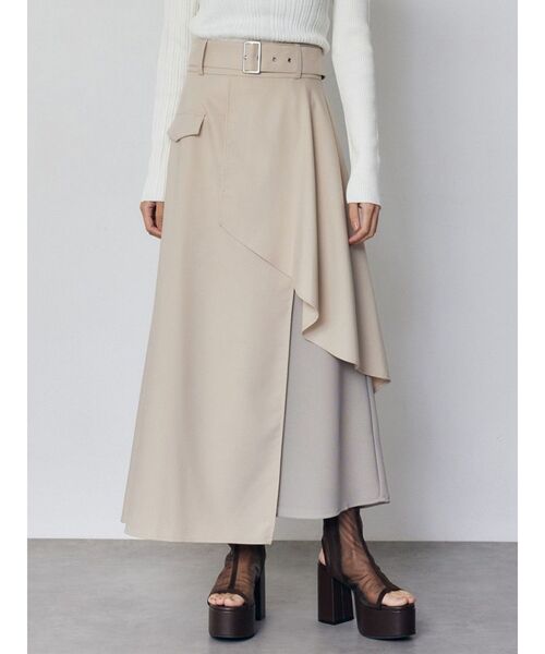 MURUA（ムルーア）の「レイヤードハイウエストスカート（スカート・レディース・ベージュ/ブラック・2/1）」の2枚目の写真