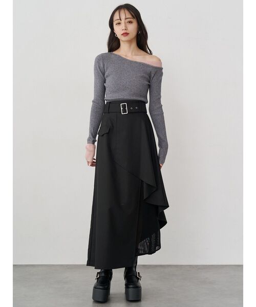 MURUA（ムルーア）の「レイヤードハイウエストスカート（スカート・レディース・ベージュ/ブラック・2/1）」の12枚目の写真