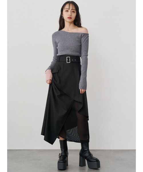 MURUA（ムルーア）の「レイヤードハイウエストスカート（スカート・レディース・ベージュ/ブラック・2/1）」の11枚目の写真