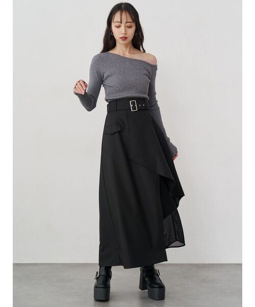 MURUA（ムルーア）の「レイヤードハイウエストスカート（スカート・レディース・ベージュ/ブラック・2/1）」の10枚目の写真