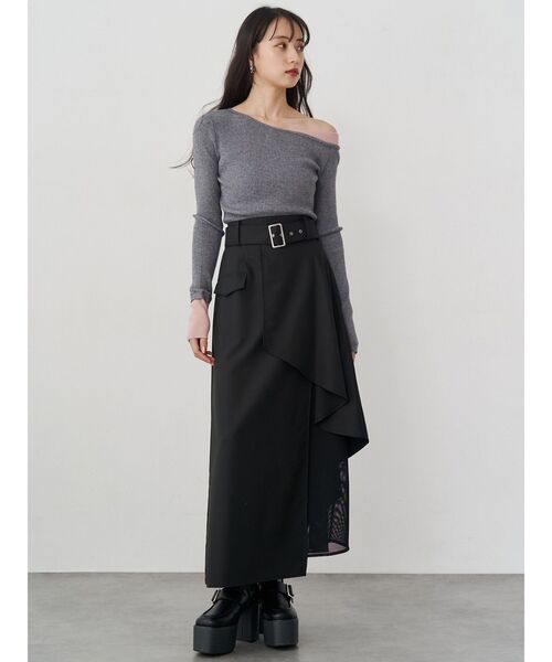 MURUA（ムルーア）の「レイヤードハイウエストスカート（スカート・レディース・ベージュ/ブラック・2/1）」の7枚目の写真