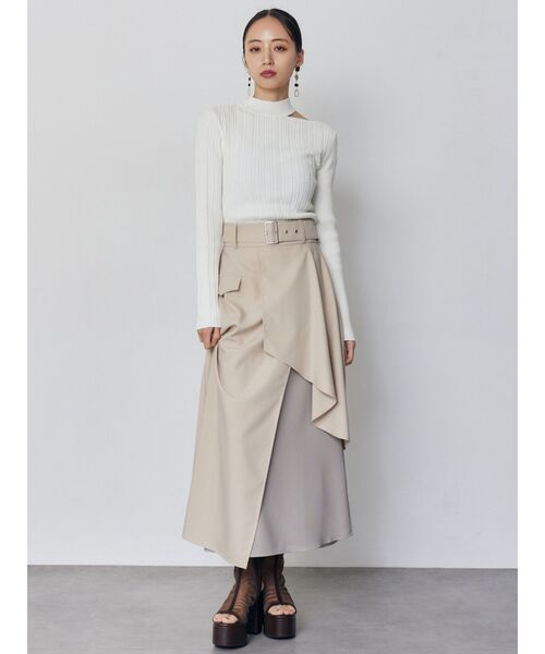 MURUA（ムルーア）の「レイヤードハイウエストスカート（スカート・レディース・ベージュ/ブラック・2/1）」の6枚目の写真