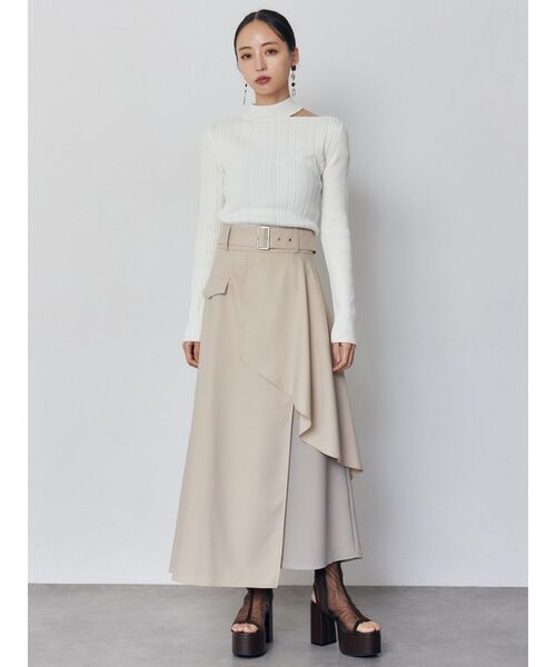 MURUA（ムルーア）の「レイヤードハイウエストスカート（スカート・レディース・ベージュ/ブラック・2/1）」の5枚目の写真