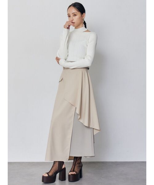 MURUA（ムルーア）の「レイヤードハイウエストスカート（スカート・レディース・ベージュ/ブラック・2/1）」の4枚目の写真